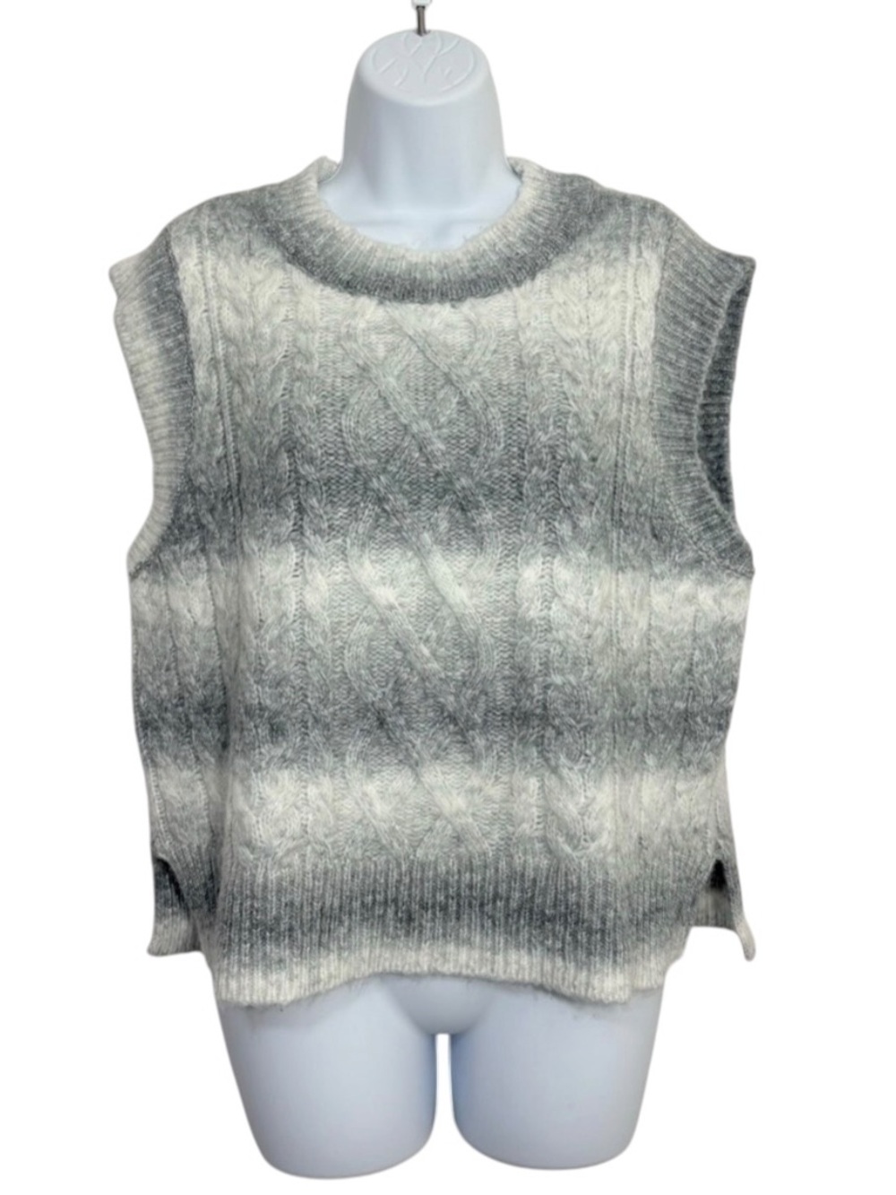 a.n.a Gray and White Crew Neck Cable Knit Wool Blend Sweater Vest SzXL Preppy